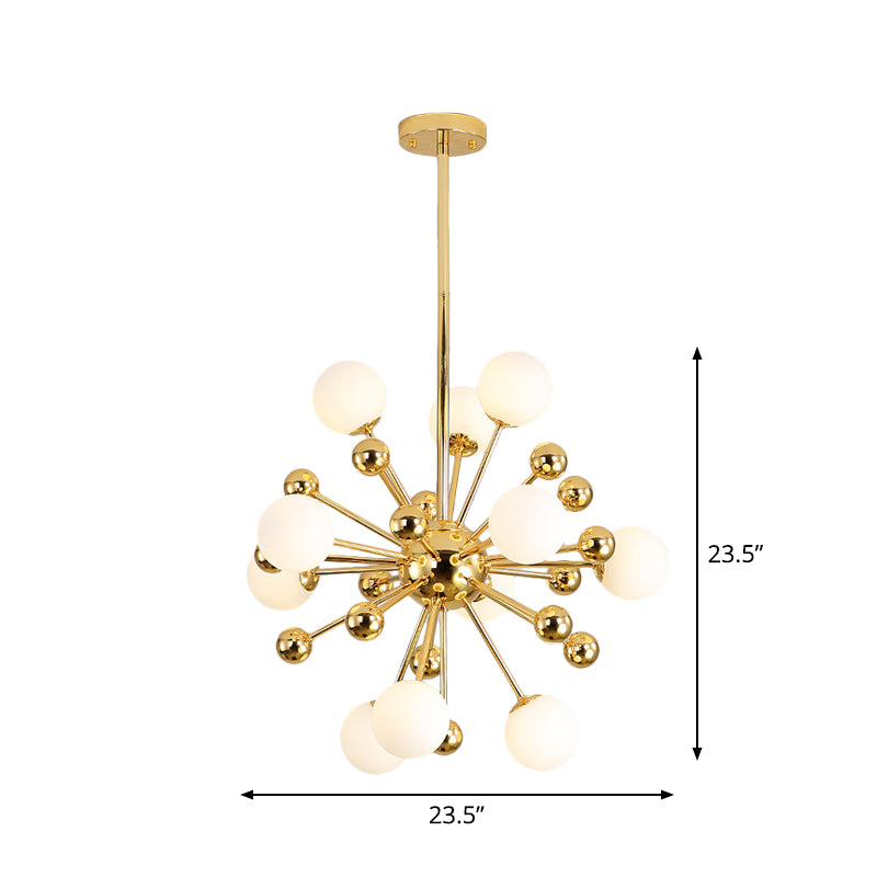 Modern Stylish Burst Ball Chandelier Frosted White Glass 11/12/18-Light Living Room Ceiling Hang Lamp in Gold Clearhalo 'Ceiling Lights' 'Chandeliers' 'Modern Chandeliers' 'Modern' Lighting' 1949638