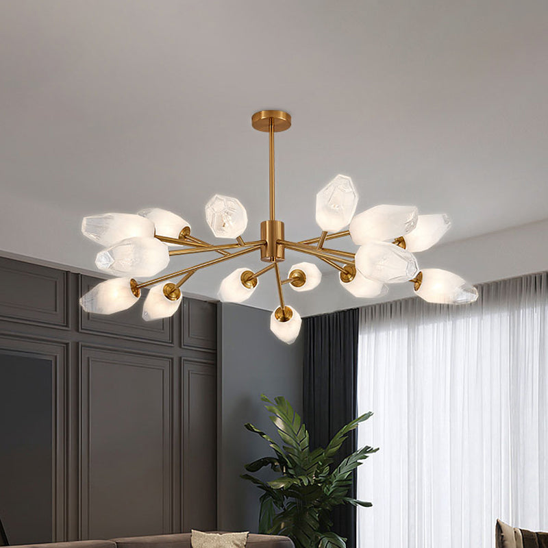 Opal Frosted Glass Tulip Bud Pendant Light Postmodern 12/15 Heads Ceiling Chandelier in Gold Clearhalo 'Ceiling Lights' 'Chandeliers' 'Modern Chandeliers' 'Modern' Lighting' 1949640