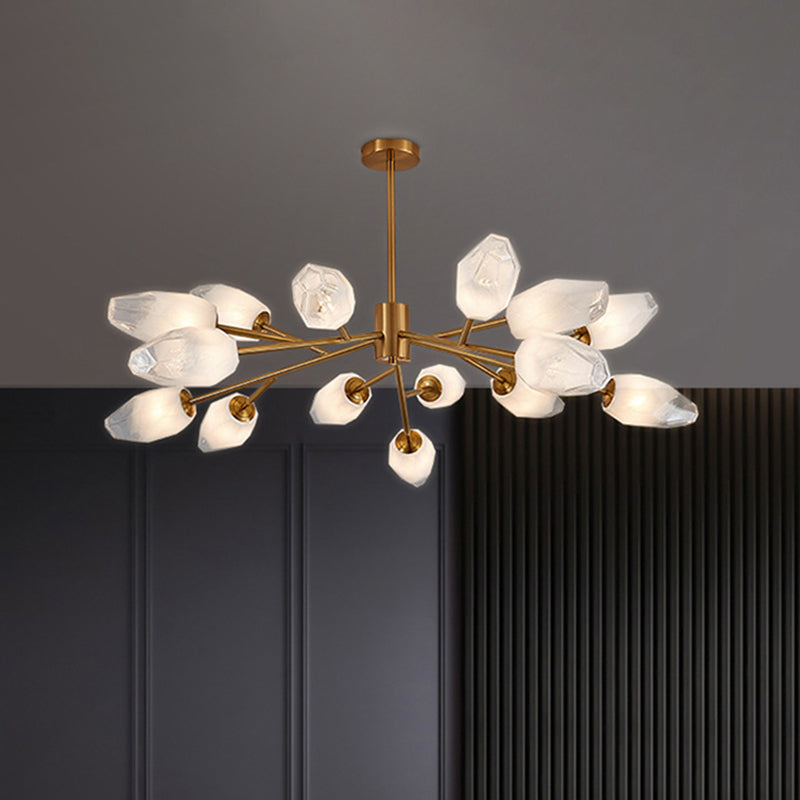 Opal Frosted Glass Tulip Bud Pendant Light Postmodern 12/15 Heads Ceiling Chandelier in Gold Clearhalo 'Ceiling Lights' 'Chandeliers' 'Modern Chandeliers' 'Modern' Lighting' 1949641
