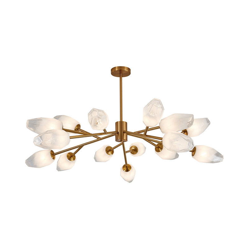 Opal Frosted Glass Tulip Bud Pendant Light Postmodern 12/15 Heads Ceiling Chandelier in Gold Clearhalo 'Ceiling Lights' 'Chandeliers' 'Modern Chandeliers' 'Modern' Lighting' 1949643