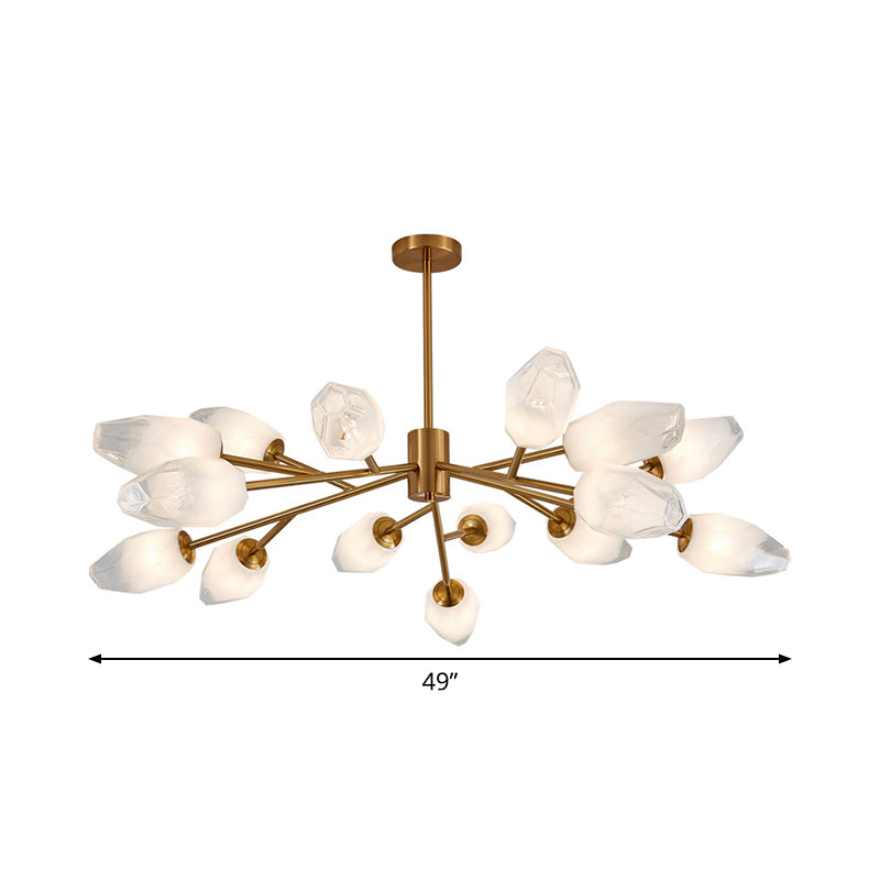 Opal Frosted Glass Tulip Bud Pendant Light Postmodern 12/15 Heads Ceiling Chandelier in Gold Clearhalo 'Ceiling Lights' 'Chandeliers' 'Modern Chandeliers' 'Modern' Lighting' 1949644
