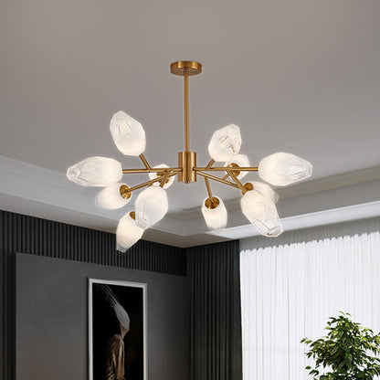 Opal Frosted Glass Tulip Bud Pendant Light Postmodern 12/15 Heads Ceiling Chandelier in Gold 12 Gold Clearhalo 'Ceiling Lights' 'Chandeliers' 'Modern Chandeliers' 'Modern' Lighting' 1949645