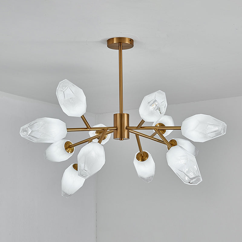 Opal Frosted Glass Tulip Bud Pendant Light Postmodern 12/15 Heads Ceiling Chandelier in Gold Clearhalo 'Ceiling Lights' 'Chandeliers' 'Modern Chandeliers' 'Modern' Lighting' 1949647