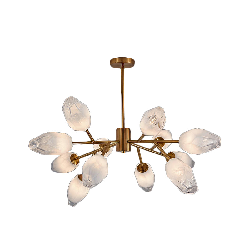 Opal Frosted Glass Tulip Bud Pendant Light Postmodern 12/15 Heads Ceiling Chandelier in Gold Clearhalo 'Ceiling Lights' 'Chandeliers' 'Modern Chandeliers' 'Modern' Lighting' 1949648