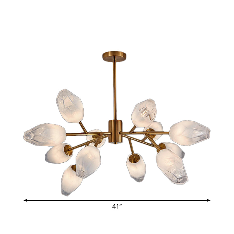 Opal Frosted Glass Tulip Bud Pendant Light Postmodern 12/15 Heads Ceiling Chandelier in Gold Clearhalo 'Ceiling Lights' 'Chandeliers' 'Modern Chandeliers' 'Modern' Lighting' 1949649