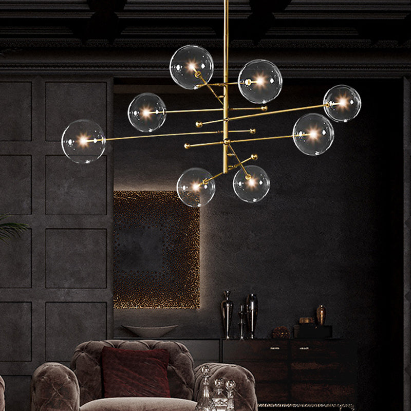 Multi-Ball Chandelier Lighting Postmodern Clear Glass 8 Bulbs Gold Tiered Hanging Lamp Kit Clearhalo 'Ceiling Lights' 'Chandeliers' 'Modern Chandeliers' 'Modern' Lighting' 1949651