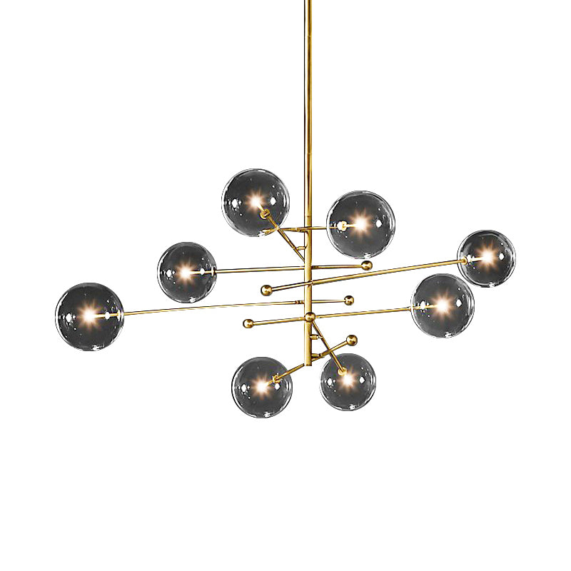 Multi-Ball Chandelier Lighting Postmodern Clear Glass 8 Bulbs Gold Tiered Hanging Lamp Kit Clearhalo 'Ceiling Lights' 'Chandeliers' 'Modern Chandeliers' 'Modern' Lighting' 1949652