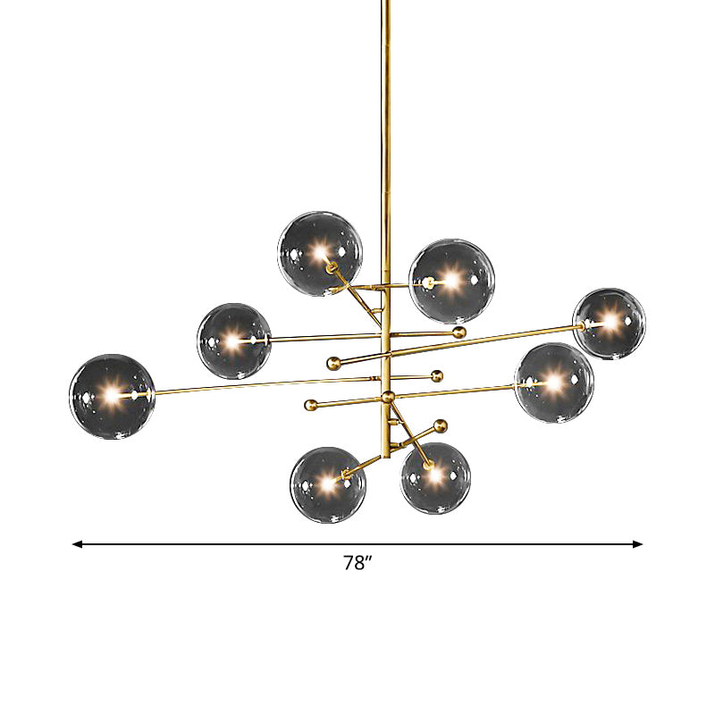 Multi-Ball Chandelier Lighting Postmodern Clear Glass 8 Bulbs Gold Tiered Hanging Lamp Kit Clearhalo 'Ceiling Lights' 'Chandeliers' 'Modern Chandeliers' 'Modern' Lighting' 1949654