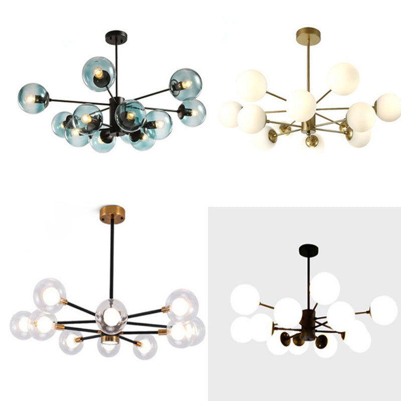 12-Light Living Room Chandelier Contemporary Black Hanging Light with Ball Amber/Blue/Clear Glass Shade Clearhalo 'Ceiling Lights' 'Chandeliers' 'Clear' 'Industrial' 'Modern Chandeliers' 'Modern' 'Tiffany' 'Traditional Chandeliers' Lighting' 1949655