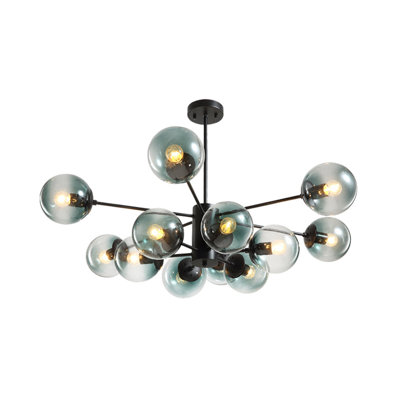 12-Light Living Room Chandelier Contemporary Black Hanging Light with Ball Amber/Blue/Clear Glass Shade Clearhalo 'Ceiling Lights' 'Chandeliers' 'Clear' 'Industrial' 'Modern Chandeliers' 'Modern' 'Tiffany' 'Traditional Chandeliers' Lighting' 1949658