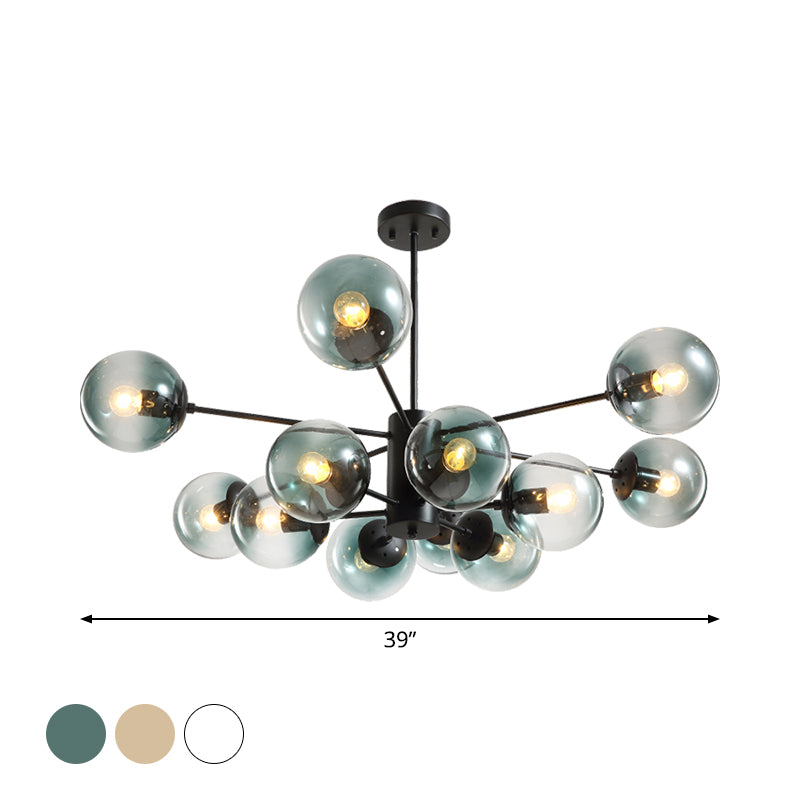 12-Light Living Room Chandelier Contemporary Black Hanging Light with Ball Amber/Blue/Clear Glass Shade Clearhalo 'Ceiling Lights' 'Chandeliers' 'Clear' 'Industrial' 'Modern Chandeliers' 'Modern' 'Tiffany' 'Traditional Chandeliers' Lighting' 1949660