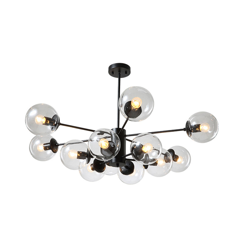 12-Light Living Room Chandelier Contemporary Black Hanging Light with Ball Amber/Blue/Clear Glass Shade Clearhalo 'Ceiling Lights' 'Chandeliers' 'Clear' 'Industrial' 'Modern Chandeliers' 'Modern' 'Tiffany' 'Traditional Chandeliers' Lighting' 1949666