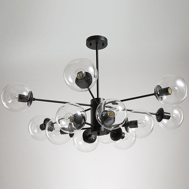 12-Light Living Room Chandelier Contemporary Black Hanging Light with Ball Amber/Blue/Clear Glass Shade Clearhalo 'Ceiling Lights' 'Chandeliers' 'Clear' 'Industrial' 'Modern Chandeliers' 'Modern' 'Tiffany' 'Traditional Chandeliers' Lighting' 1949667