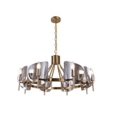 Shield Parlor Ceiling Hang Light Smoky Grey Glass 8 Lights Postmodern Chandelier Lighting in Gold Clearhalo 'Ceiling Lights' 'Chandeliers' 'Modern Chandeliers' 'Modern' Lighting' 1949678