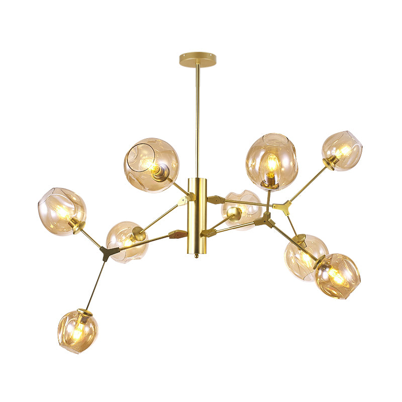 Modern Dimpled Cup Shade Chandelier Amber Glass 9-Bulb Living Room Pendant Lighting Fixture in Gold Clearhalo 'Ceiling Lights' 'Chandeliers' 'Modern Chandeliers' 'Modern' Lighting' 1949683