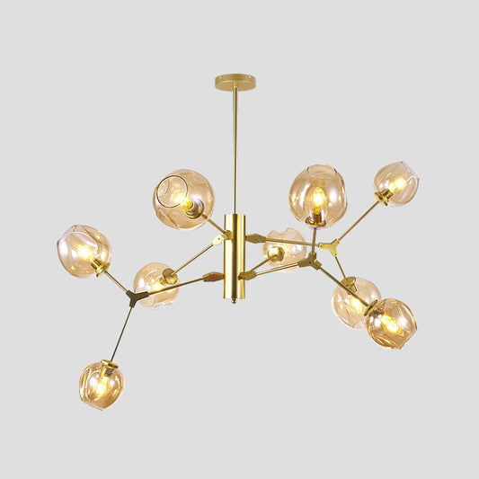 Modern Dimpled Cup Shade Chandelier Amber Glass 9-Bulb Living Room Pendant Lighting Fixture in Gold Clearhalo 'Ceiling Lights' 'Chandeliers' 'Modern Chandeliers' 'Modern' Lighting' 1949684