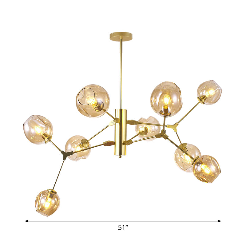 Modern Dimpled Cup Shade Chandelier Amber Glass 9-Bulb Living Room Pendant Lighting Fixture in Gold Clearhalo 'Ceiling Lights' 'Chandeliers' 'Modern Chandeliers' 'Modern' Lighting' 1949685