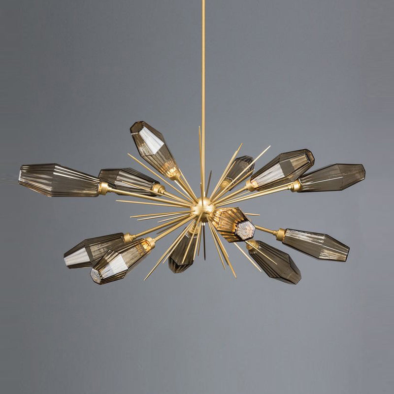 Burst Design Diamond Hanging Ceiling Light Postmodern Smoke Grey Glass 12-Head Living Room Chandelier Lamp in Gold Gold Clearhalo 'Ceiling Lights' 'Chandeliers' 'Modern Chandeliers' 'Modern' Lighting' 1949686
