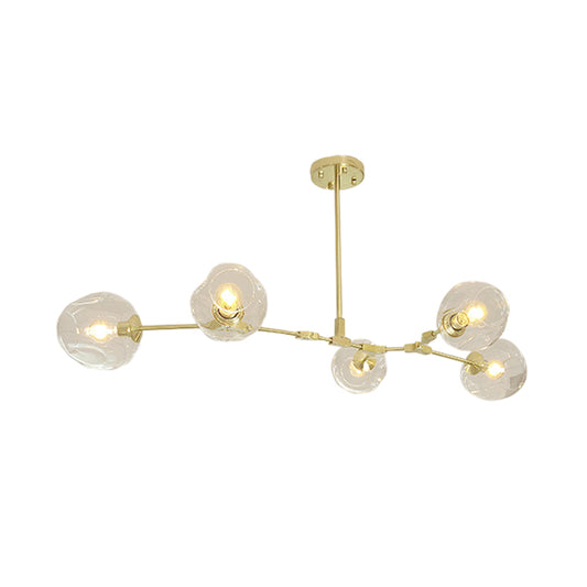 Gold Molecule Hanging Chandelier Postmodern 5/7-Light Metal Ceiling Pendant with Dimpled Cup Clear Glass Shade Clearhalo 'Ceiling Lights' 'Chandeliers' 'Modern Chandeliers' 'Modern' Lighting' 1949693