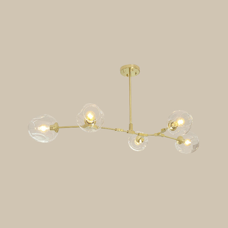 Gold Molecule Hanging Chandelier Postmodern 5/7-Light Metal Ceiling Pendant with Dimpled Cup Clear Glass Shade Clearhalo 'Ceiling Lights' 'Chandeliers' 'Modern Chandeliers' 'Modern' Lighting' 1949694