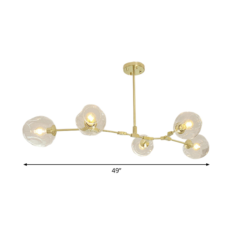 Gold Molecule Hanging Chandelier Postmodern 5/7-Light Metal Ceiling Pendant with Dimpled Cup Clear Glass Shade Clearhalo 'Ceiling Lights' 'Chandeliers' 'Modern Chandeliers' 'Modern' Lighting' 1949695