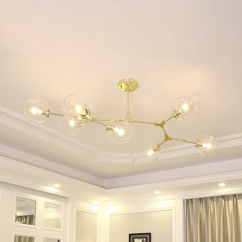 Gold Molecule Hanging Chandelier Postmodern 5/7-Light Metal Ceiling Pendant with Dimpled Cup Clear Glass Shade 7 Gold Clearhalo 'Ceiling Lights' 'Chandeliers' 'Modern Chandeliers' 'Modern' Lighting' 1949696