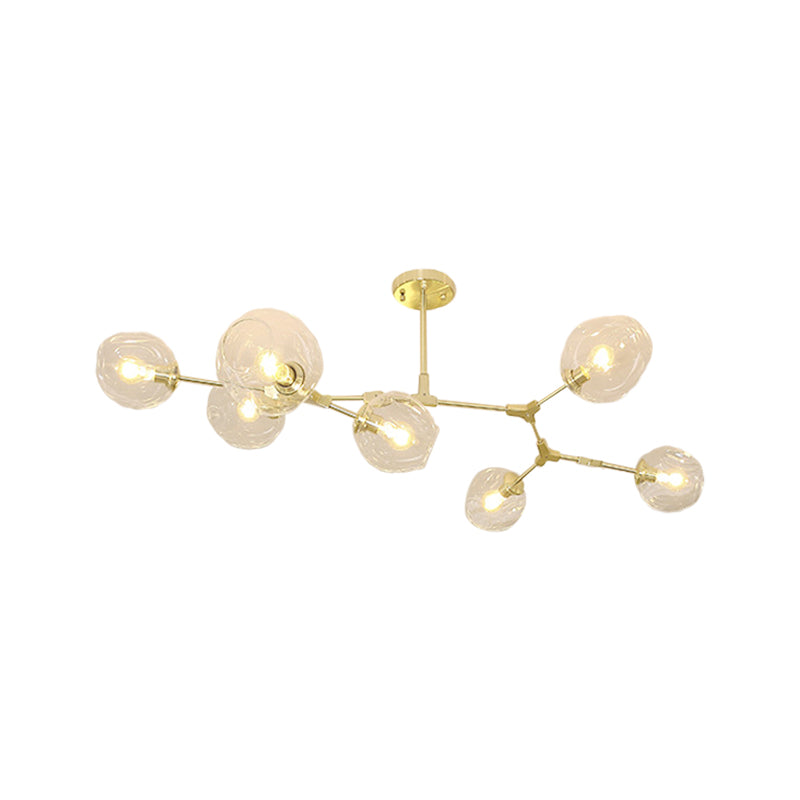 Gold Molecule Hanging Chandelier Postmodern 5/7-Light Metal Ceiling Pendant with Dimpled Cup Clear Glass Shade Clearhalo 'Ceiling Lights' 'Chandeliers' 'Modern Chandeliers' 'Modern' Lighting' 1949697