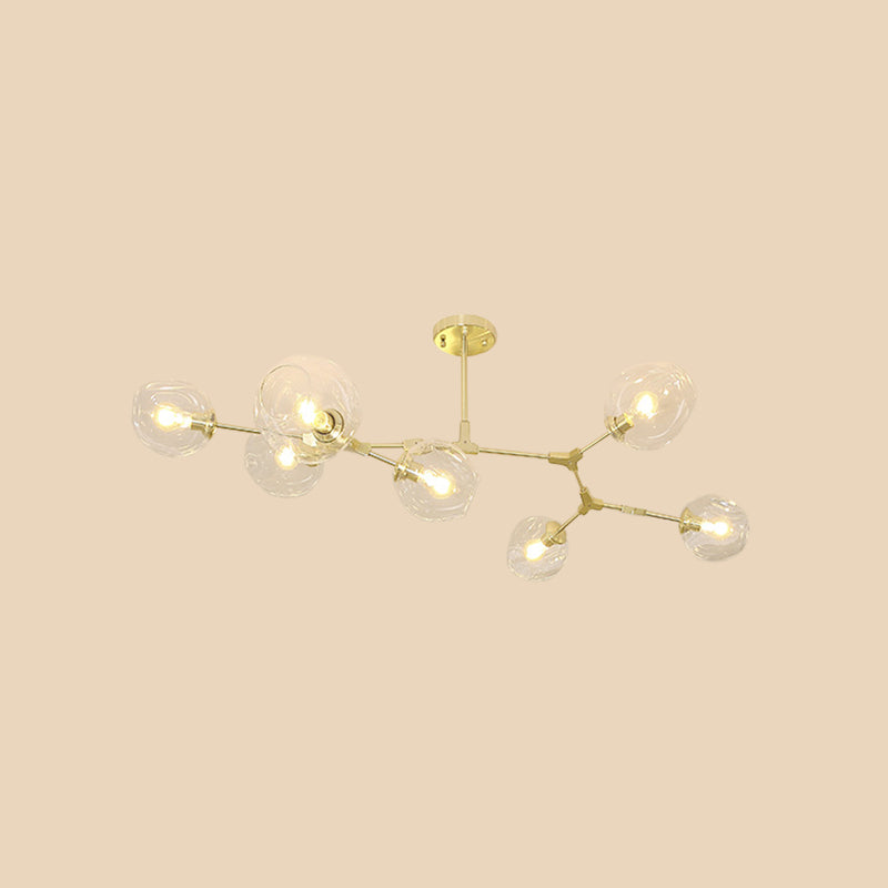 Gold Molecule Hanging Chandelier Postmodern 5/7-Light Metal Ceiling Pendant with Dimpled Cup Clear Glass Shade Clearhalo 'Ceiling Lights' 'Chandeliers' 'Modern Chandeliers' 'Modern' Lighting' 1949698