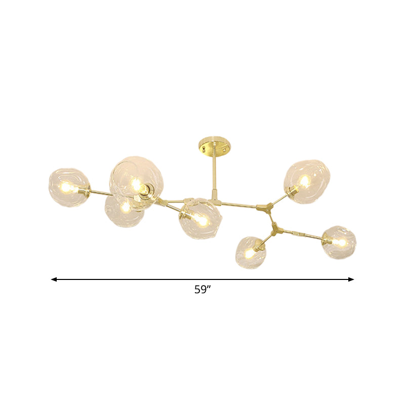 Gold Molecule Hanging Chandelier Postmodern 5/7-Light Metal Ceiling Pendant with Dimpled Cup Clear Glass Shade Clearhalo 'Ceiling Lights' 'Chandeliers' 'Modern Chandeliers' 'Modern' Lighting' 1949699
