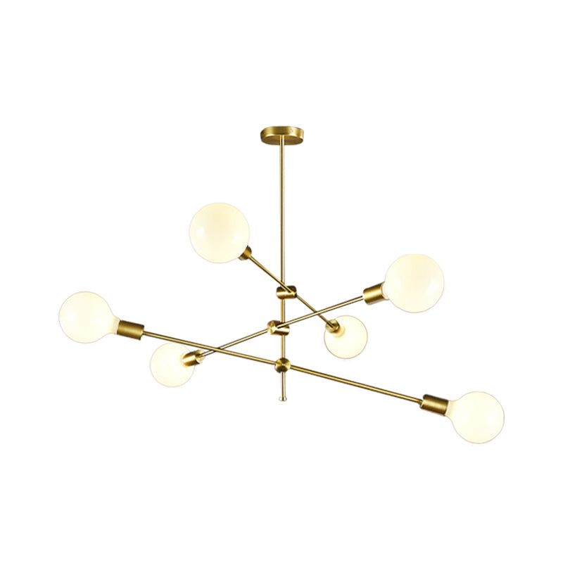 Rotatable 3-Arm Chandelier Minimalism White Ball Glass 6 Bulbs Gold Suspension Pendant Light Clearhalo 'Ceiling Lights' 'Chandeliers' 'Modern Chandeliers' 'Modern' Lighting' 1949703
