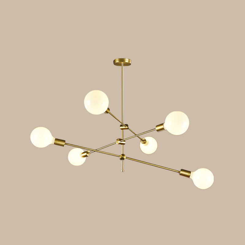 Rotatable 3-Arm Chandelier Minimalism White Ball Glass 6 Bulbs Gold Suspension Pendant Light Clearhalo 'Ceiling Lights' 'Chandeliers' 'Modern Chandeliers' 'Modern' Lighting' 1949704