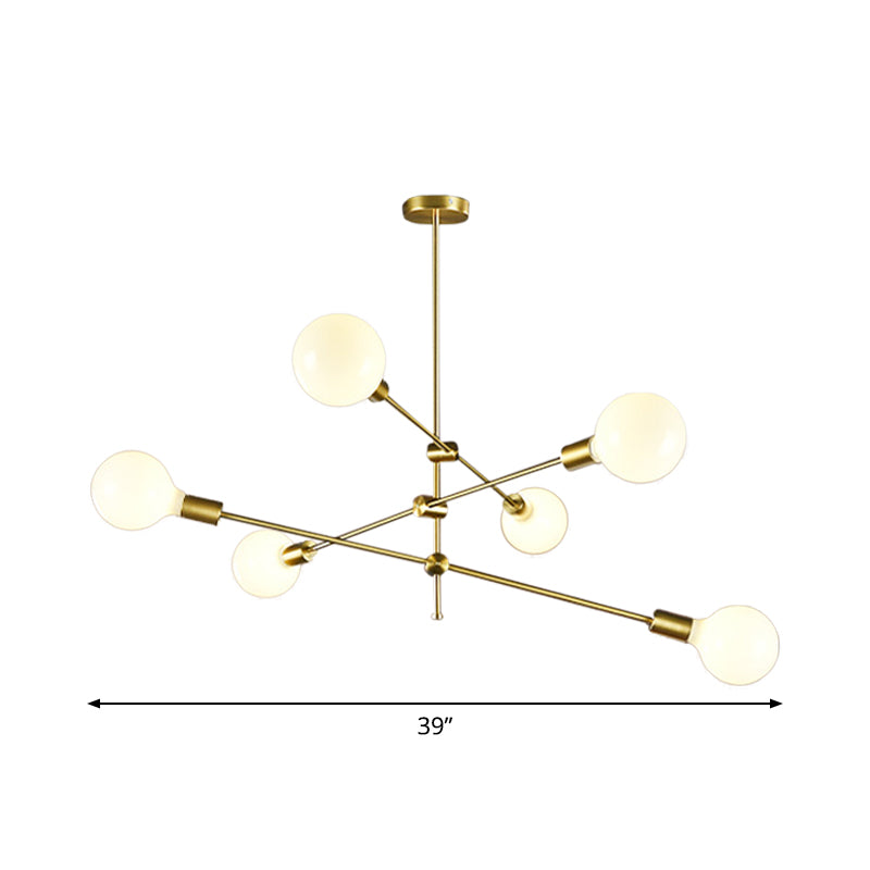 Rotatable 3-Arm Chandelier Minimalism White Ball Glass 6 Bulbs Gold Suspension Pendant Light Clearhalo 'Ceiling Lights' 'Chandeliers' 'Modern Chandeliers' 'Modern' Lighting' 1949705