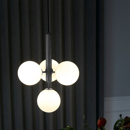 Orb Shaped Bar Ceiling Pendant Ivory Glass 4 Heads Simple Style Chandelier Light in Black Black Clearhalo 'Ceiling Lights' 'Chandeliers' 'Modern Chandeliers' 'Modern' Lighting' 1949706