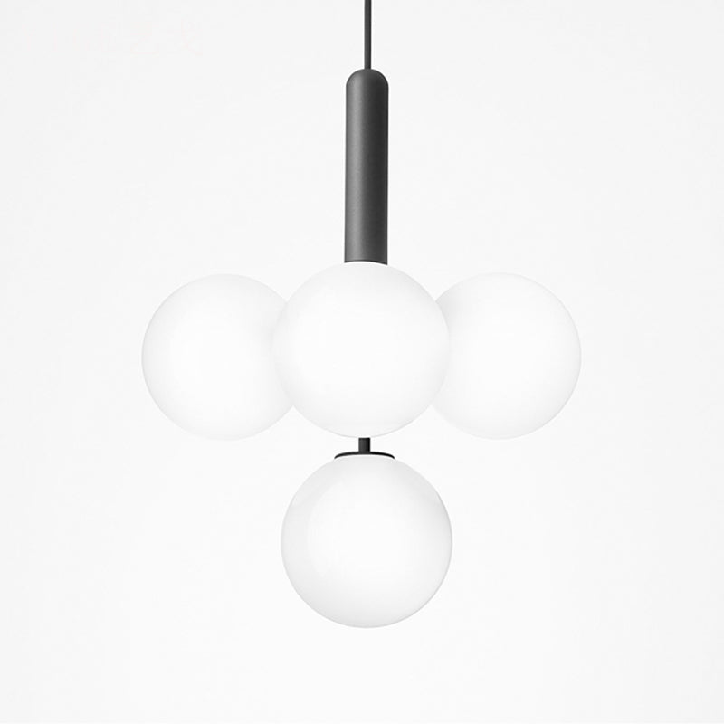 Orb Shaped Bar Ceiling Pendant Ivory Glass 4 Heads Simple Style Chandelier Light in Black Clearhalo 'Ceiling Lights' 'Chandeliers' 'Modern Chandeliers' 'Modern' Lighting' 1949709