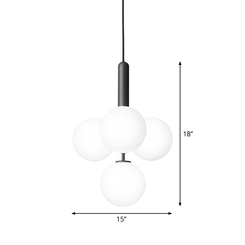 Orb Shaped Bar Ceiling Pendant Ivory Glass 4 Heads Simple Style Chandelier Light in Black Clearhalo 'Ceiling Lights' 'Chandeliers' 'Modern Chandeliers' 'Modern' Lighting' 1949710
