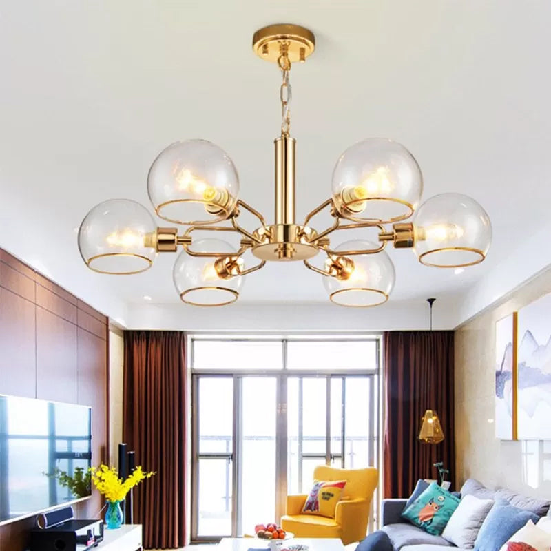 Clear Glass Dome Shade Chandelier Post-Modern 3/6/8-Head Gold Hanging Pendant Light for Sitting Room 6 Gold Clearhalo 'Ceiling Lights' 'Chandeliers' 'Modern Chandeliers' 'Modern' Lighting' 1949726