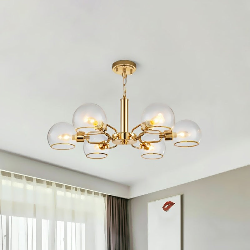 Clear Glass Dome Shade Chandelier Post-Modern 3/6/8-Head Gold Hanging Pendant Light for Sitting Room Clearhalo 'Ceiling Lights' 'Chandeliers' 'Modern Chandeliers' 'Modern' Lighting' 1949727