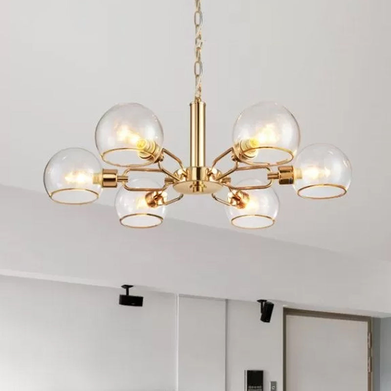 Clear Glass Dome Shade Chandelier Post-Modern 3/6/8-Head Gold Hanging Pendant Light for Sitting Room Clearhalo 'Ceiling Lights' 'Chandeliers' 'Modern Chandeliers' 'Modern' Lighting' 1949728