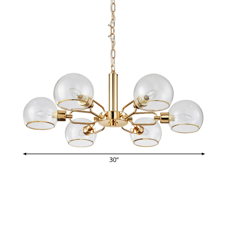 Clear Glass Dome Shade Chandelier Post-Modern 3/6/8-Head Gold Hanging Pendant Light for Sitting Room Clearhalo 'Ceiling Lights' 'Chandeliers' 'Modern Chandeliers' 'Modern' Lighting' 1949730