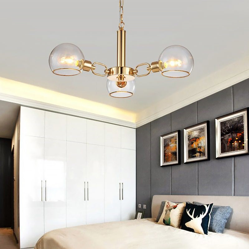 Clear Glass Dome Shade Chandelier Post-Modern 3/6/8-Head Gold Hanging Pendant Light for Sitting Room 3 Gold Clearhalo 'Ceiling Lights' 'Chandeliers' 'Modern Chandeliers' 'Modern' Lighting' 1949731