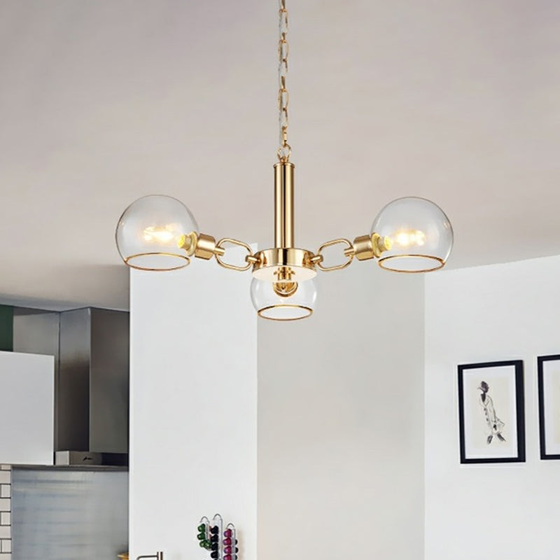 Clear Glass Dome Shade Chandelier Post-Modern 3/6/8-Head Gold Hanging Pendant Light for Sitting Room Clearhalo 'Ceiling Lights' 'Chandeliers' 'Modern Chandeliers' 'Modern' Lighting' 1949732