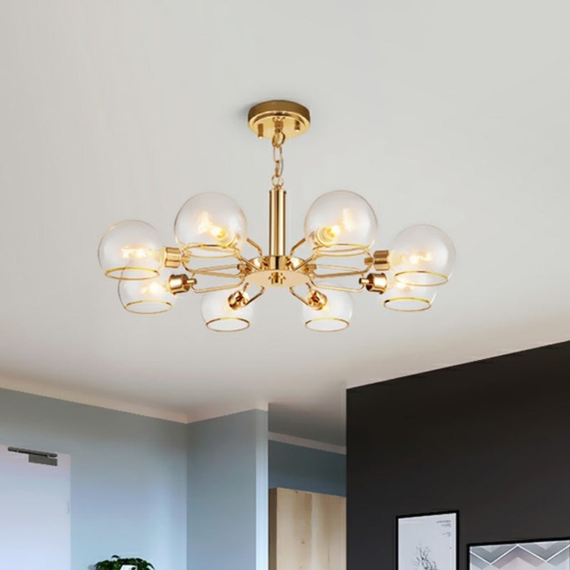 Clear Glass Dome Shade Chandelier Post-Modern 3/6/8-Head Gold Hanging Pendant Light for Sitting Room 8 Gold Clearhalo 'Ceiling Lights' 'Chandeliers' 'Modern Chandeliers' 'Modern' Lighting' 1949735