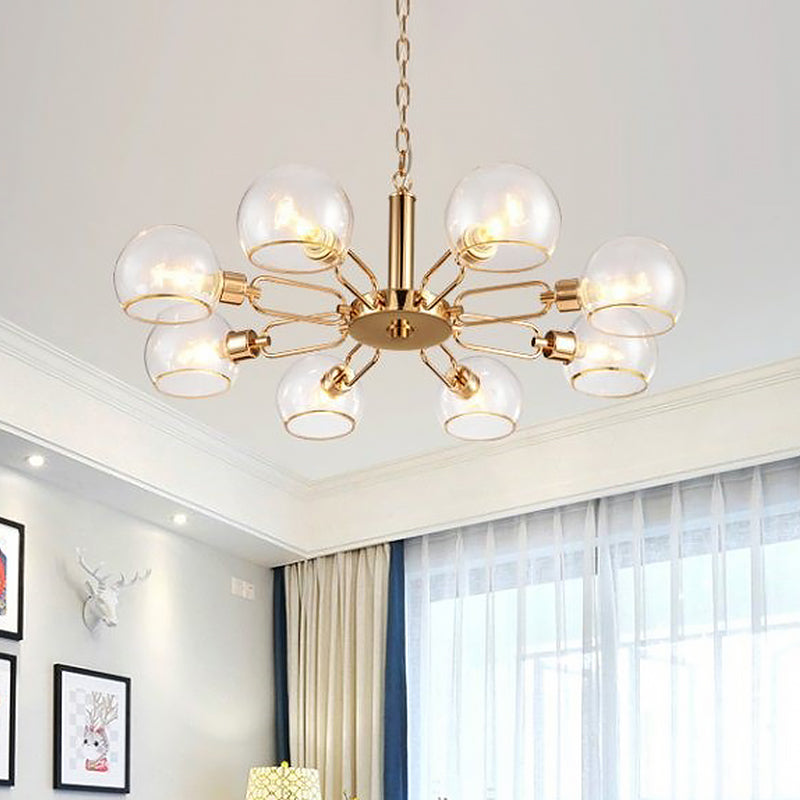 Clear Glass Dome Shade Chandelier Post-Modern 3/6/8-Head Gold Hanging Pendant Light for Sitting Room Clearhalo 'Ceiling Lights' 'Chandeliers' 'Modern Chandeliers' 'Modern' Lighting' 1949736