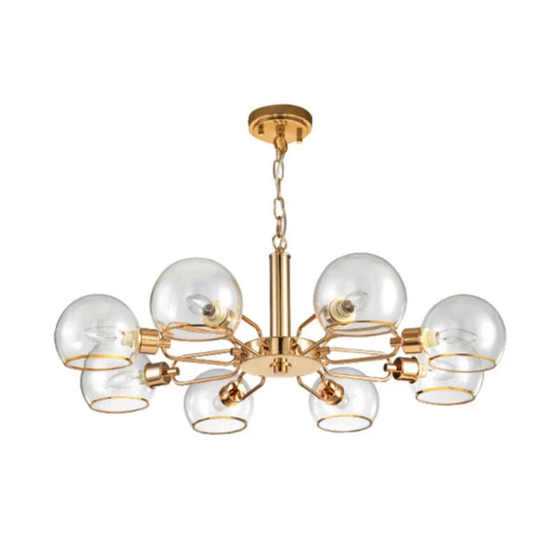 Clear Glass Dome Shade Chandelier Post-Modern 3/6/8-Head Gold Hanging Pendant Light for Sitting Room Clearhalo 'Ceiling Lights' 'Chandeliers' 'Modern Chandeliers' 'Modern' Lighting' 1949737