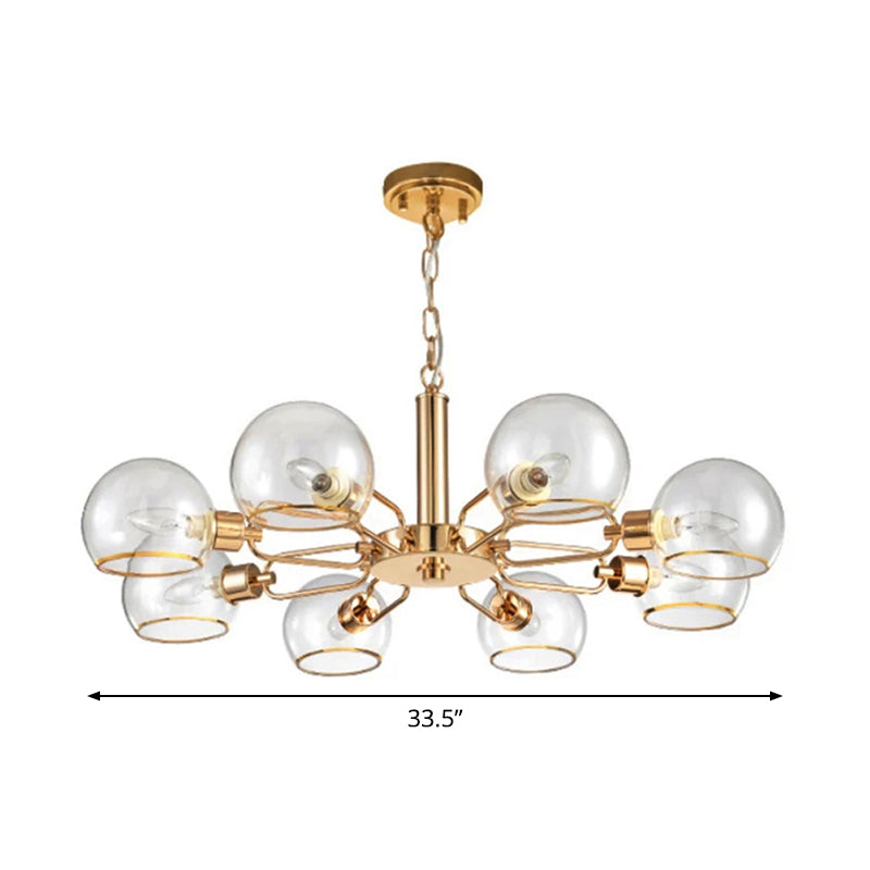 Clear Glass Dome Shade Chandelier Post-Modern 3/6/8-Head Gold Hanging Pendant Light for Sitting Room Clearhalo 'Ceiling Lights' 'Chandeliers' 'Modern Chandeliers' 'Modern' Lighting' 1949738