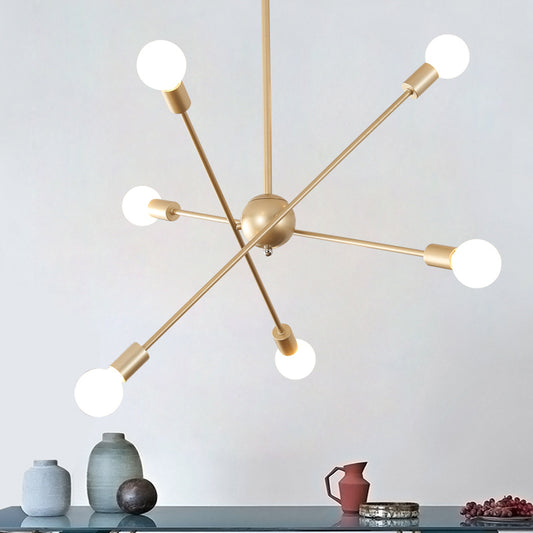 Gold Sputnik Ceiling Suspension Lamp Postmodernism 6/8 Bulbs Metal Chandelier Light 6 Gold Clearhalo 'Ceiling Lights' 'Chandeliers' 'Modern Chandeliers' 'Modern' Lighting' 1949739