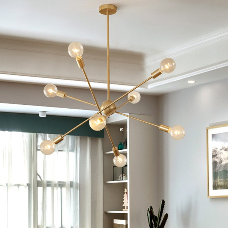 Gold Sputnik Ceiling Suspension Lamp Postmodernism 6/8 Bulbs Metal Chandelier Light 8 Gold Clearhalo 'Ceiling Lights' 'Chandeliers' 'Modern Chandeliers' 'Modern' Lighting' 1949744