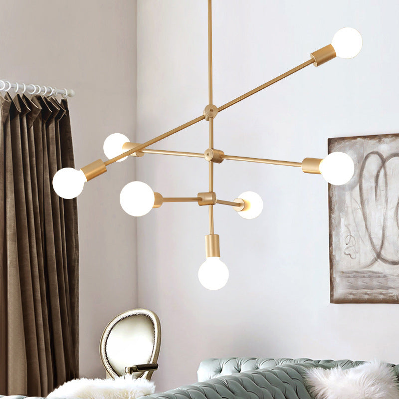 2/3-Tier Mobile Arm Metal Drop Lamp Postmodern 4/5/7 Lights Gold Hanging Chandelier over Table 7 Gold Clearhalo 'Ceiling Lights' 'Chandeliers' 'Modern Chandeliers' 'Modern' Lighting' 1949753