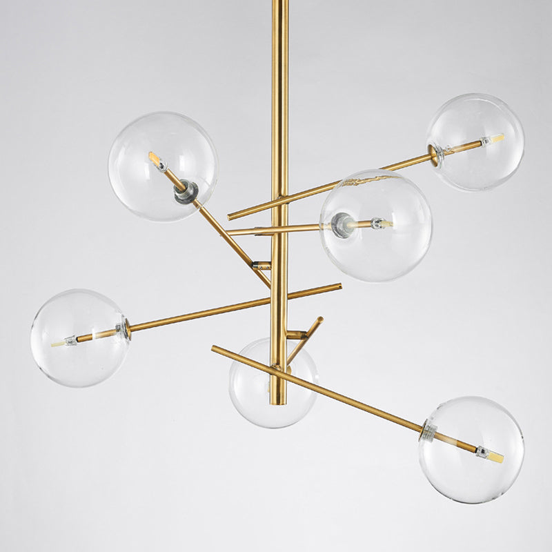 Spherical Kitchen Bar Ceiling Chandelier Clear Glass 6-Bulb Postmodern Hanging Light in Gold Clearhalo 'Ceiling Lights' 'Chandeliers' 'Modern Chandeliers' 'Modern' Lighting' 1949770