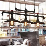 2/3 Heads Saucer Island Lighting Steampunk Black Iron Hanging Light Fixture with Cage and Chain Deco 3 Black Clearhalo 'Ceiling Lights' 'Island Lights' Lighting' 1949777